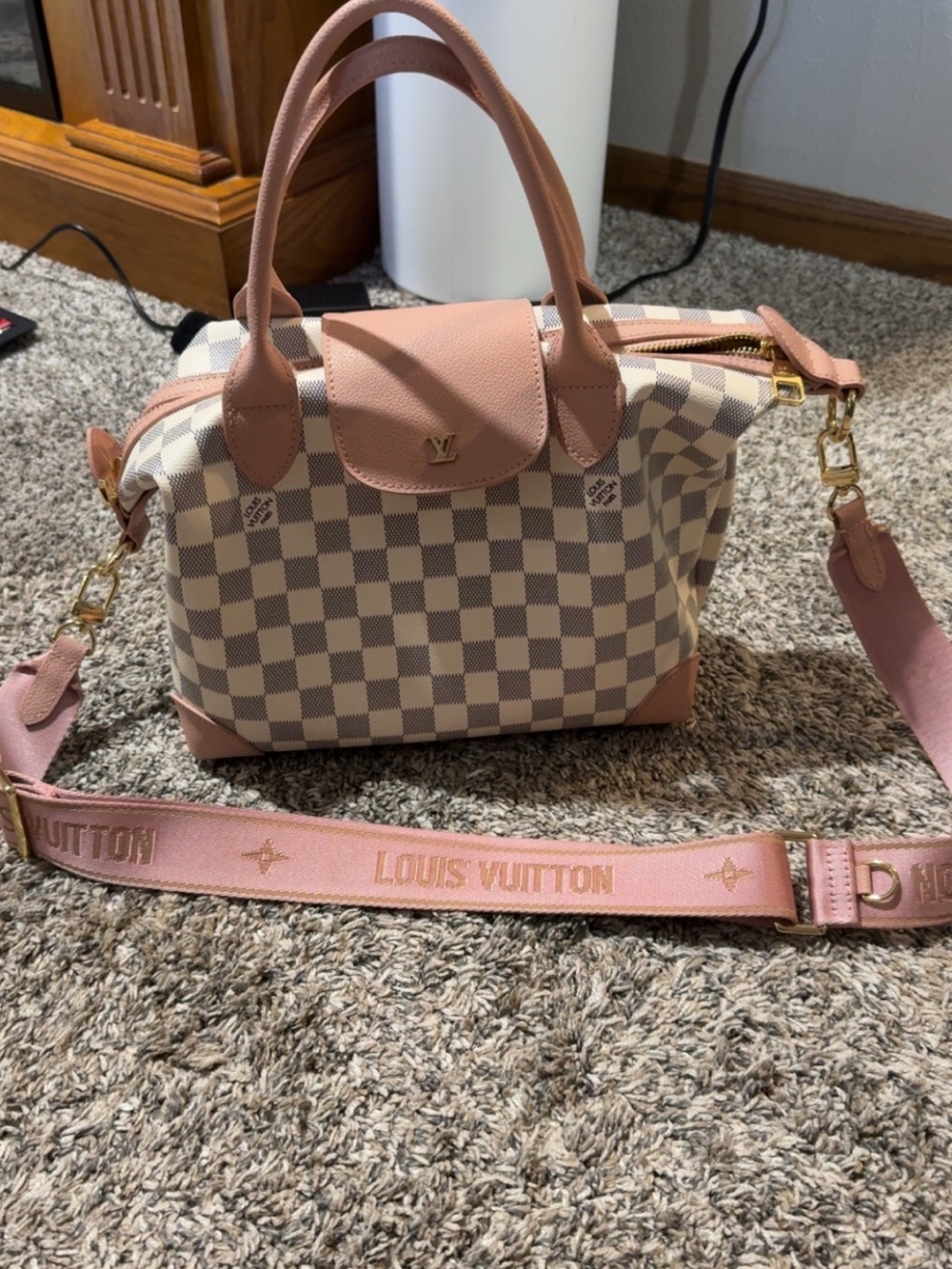 Louis Vuitton Damier Azur Crossbody Satchel in Pink Trim